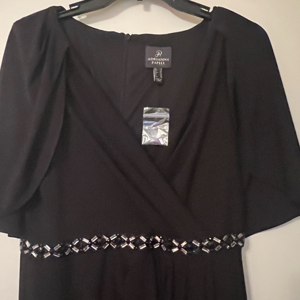ADRIANNA PAPELL Women Black Short Sleeve FullLength Fit Flare 6 Jersey dress - Picture 5 of 7